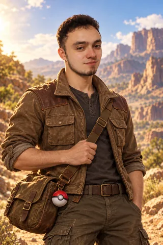Ygor Braga, piloto da Pactoz, em sua versão de aventureiro Pokémon